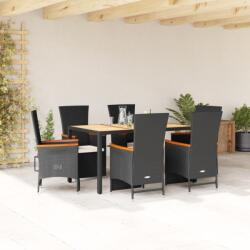 vidaXL 7 részes fekete polyrattan kerti étkezőgarnitúra párnával (3277511)
