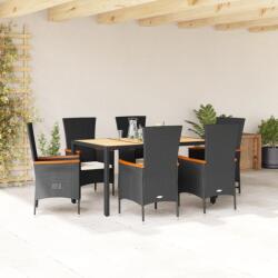 vidaXL 7 részes fekete polyrattan kerti étkezőgarnitúra párnával (3277512)