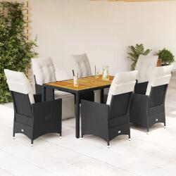 vidaXL 7 részes fekete polyrattan kerti étkezőgarnitúra párnával (3276858)
