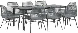 vidaXL 9 részes szürke polyrattan üveg kerti étkezőgarnitúra párnával (3334582)