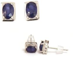  Cercei Safir Albastru Oval Fatetat - 7x5x15 mm - Argint 925 - Piatra Luminsrii si Armoniei - 1 Pereche