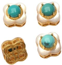  Charm din Turcoaz Arizona cu Sidef - Argint 925 Aurit - 8x8x7 mm - Piatra Echilibrului si Claritatii - 1 Buc
