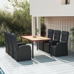 vidaXL 7 részes fekete polyrattan kerti étkezőgarnitúra párnával (3157602) - vidaxl