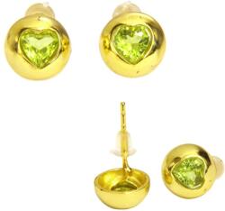  Cercei din Peridot Inima Fatetat 9x9x14 mm - Argint 925 Aurit - Cristalul Armoniei Interioare si Stralucirii - 1 Pereche
