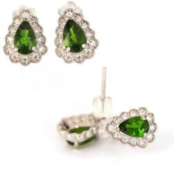  Cercei din Diopsid Crom cu Zircon - Picatura Fatetat - 10x8x15 mm - Argint 925 - Piatra Linstii si Vindecarii - 1 Pereche