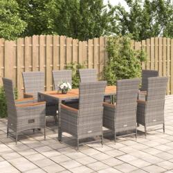 vidaXL 9 részes szürke polyrattan kerti étkezőgarnitúra párnával (3157553)
