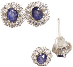 Cercei Safir Albastru cu Zircon Oval Fatetat - 7x7x14 mm - Argint 925 - Piatra Luminsrii si Armoniei - 1 Pereche