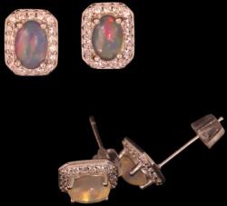  Cercei Opal De Foc Cu Zircon Oval 12x7x16 mm Argint 925 - 1 Pereche