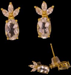  Cercei Zircon - Oval Fatetat - 11x4x11 mm - Argint 925 Aurit- Energia Creativitații si Luminarii Interioare - 1 Pereche