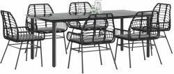 vidaXL 7 részes fekete polyrattan üveg kerti étkezőgarnitúra párnákkal (3334553)
