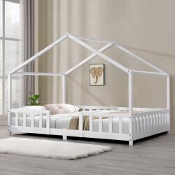 [en. casa] Pat Copii Treviolo tip Casuta Montessori, Dimensiuni 200x120cm, Lemn de Brad, Culoare Alb Mat (80590403)
