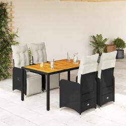 vidaXL 5 részes fekete polyrattan kerti bisztrógarnitúra párnákkal (3277129)