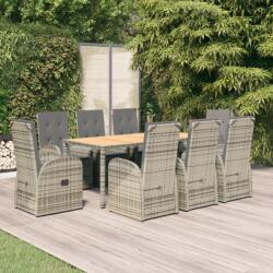vidaXL 9 részes szürke polyrattan kerti étkezőgarnitúra párnával (3157589)