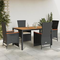 vidaXL 5 részes fekete polyrattan kerti étkezőgarnitúra párnákkal (3277510)