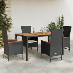 vidaXL 5 részes fekete polyrattan kerti étkezőgarnitúra párnákkal (3277508) - vidaxl