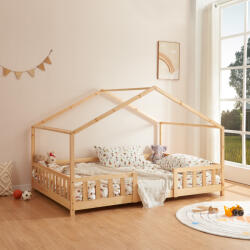 [en. casa] Pat Copii Treviolo tip Casuta Montessori, Dimensiuni 120x200cm, Lemn de Brad, Culoare Lemn Natur (83601071)