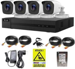 HiLook Sistem supraveghere HiLook 4 camere exterior Full HD 2MP infrarosu 20m IP66, DVR 4 canale 2MP, accesorii, HDD 500GB + Autocolant Rovision SafetyGuard Surveillance
