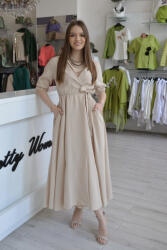 Pretty Women Rochie bej cu guler si cordon in talie