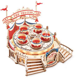 Rokr Puzzle 3D Carusel Rotativ cu Cescuțe, Cutie Muzicală Tilt-A-Whirl DIY din Lemn, 280 Piese