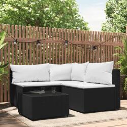 vidaXL Set mobilier relaxare grădină 4 piese cu perne poliratan negru (319733) - comfy