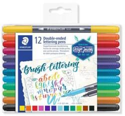 STAEDTLER Ecsetirón készlet, 0, 5-0, 8/1, 0-6, 0 mm, kétvégű, STAEDTLER 3004, 12 szín (TS3004TB12)