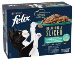 Mars-Nestlé Felix DELICIOUSLY SLICED - Nedves eledel (lazac, tonhal, tőkehal, lepényhal) macskák részére (12x80g)