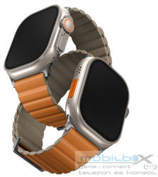 Uniq Revix Premium mágneses szilikon szíj Apple Watch 42/44/45/49mm, narancs/khaki - mobil-box