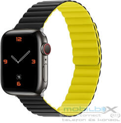 Phoner Rever Apple Watch forgatható mágneses szilikon szíj, 41/40/38mm, S/M, fekete/sárga - mobil-box
