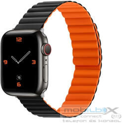 Phoner Rever Apple Watch forgatható mágneses szilikon szíj, 41/40/38mm, S/M, fekete/narancs - mobil-box