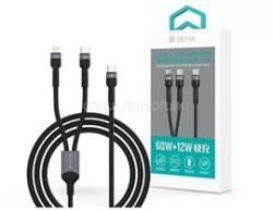 DEVIA ST111653 Extreme Speed Series 1, 2m 60W+12W Type-C/Type-C + Lightning adat és töltőkábel (fekete) (ST111653) (ST111653)