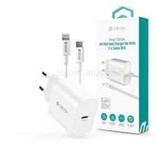 DEVIA SMART hálózati töltő Type-C aljzat 30W, PD gyorstöltő + lightning kábel, FEHÉR (ST109568) (ST109568)
