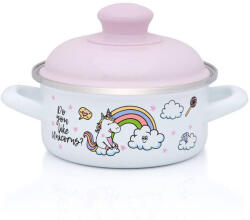 Metalac Cratita Mica cu Capac Metalac Unicorn Capacitate 1L Diametru 14CM Alb/Roz (374566)