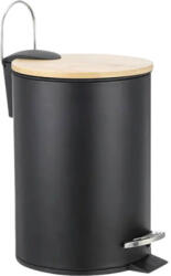 Frandis Coș de gunoi cu pedală 3 L, cu închidere lentă, metal-bambus, negru (P354362) Cos de gunoi
