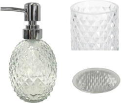 Frandis Set dozator săpun lichid, săpunieră și pahar sticlă transparent (S-196583-84-85)