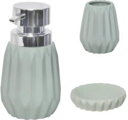 Frandis Set dozator săpun lichid, săpunieră și pahar Relief ceramică verde (S-196635-36-37)
