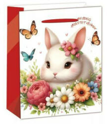  Nyuszi virágokkal ajándéktasak - 11 x 14 cm (370521)