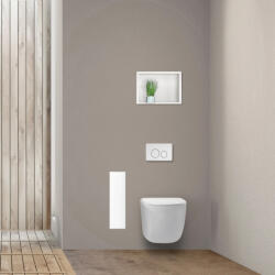 BALNEO Wall Box L falba süllyeszthető Inox WC kefe tároló doboz push-open nyitással, balos/ fehér üveg B0401070505-02 (B0401070505-02)