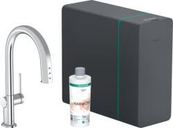 Hansgrohe Aqittura M91 Vízszűrős konyhai csaptelep kihúzható zuhanyfejjel és szódakészítő rendszer, króm 76838000 (76838000)