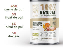 Fresh Farm Coarse pate, cu pui, dovleac, mere si ierburil, hrana umeda pentru caini, fara cereale, 400 gr