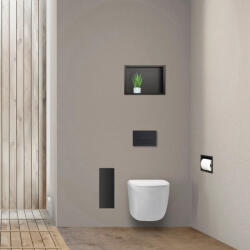 BALNEO Wall Box S falba süllyeszthető Inox WC kefe tároló doboz push-open nyitással, balos/ matt fekete üveg B0401020504-01 (B0401020504-01)