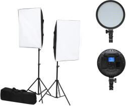  Softbox szett 48W LED 3200-5600K tápegységgel, NP-F akkumulátor foglalattal 2M állvánnyal 192-A