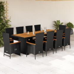 vidaXL 11 részes fekete polyrattan kerti étkezőgarnitúra párnákkal (3277529) - vidaxl