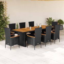 vidaXL 9 részes fekete polyrattan kerti étkezőgarnitúra párnákkal (3277522)