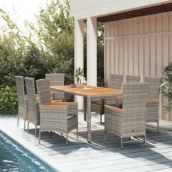 vidaXL 9 részes szürke polyrattan kerti étkezőgarnitúra párnával (3157544)