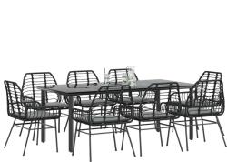 vidaXL 9 részes fekete polyrattan üveg kerti étkezőgarnitúra párnákkal (3334554)
