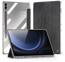 Samsung Tab S9 FE (10.9) / Tab S10 FE (10.9) SM-X510 / X516B / X520 / X526, mappa tok, érintőceruza tartó, közepesen ütésálló, textil hatású előlap, átlátszó hátlap, Trifold, Dux Ducis Unid, fekete