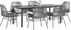vidaXL 7 részes szürke polyrattan üveg kerti étkezőgarnitúra párnával (3334581)
