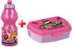  Műanyag kulacs és szendvicsdoboz szett - Minecraft Pixel Pink