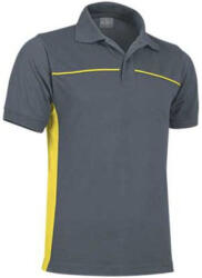 Valento THUNDER, kétszínű unisex galléros piké póló, Cement Grey-Lemon Yellow-S (POVATHUGA20)