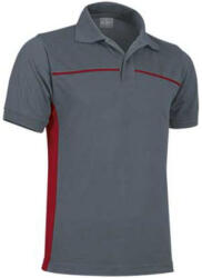 Valento THUNDER, kétszínű unisex galléros piké póló, Cement Grey-Lotto Red-S (POVATHUGR20)